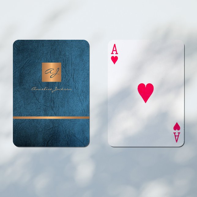 Luxury elegant blue and gold monogrammed modern poker cards (Creator Uploaded)
