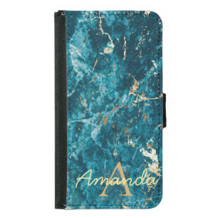 Luxury Elegant Blue Gold Marble Effect Monogram Samsung Galaxy S5 Wallet Case