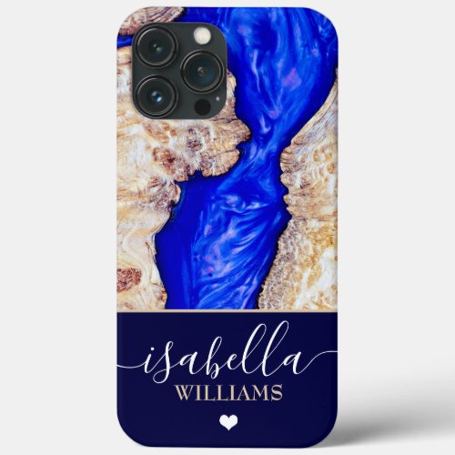 Luxury Elegant Blue Rustic Wood Epoxy Resin iPhone 13 Pro Max Case