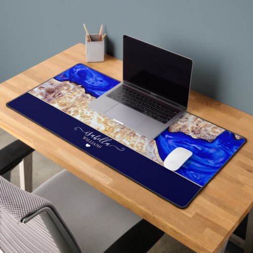 Luxury Elegant Blue Rustic Wood Epoxy Resin Desk Mat
