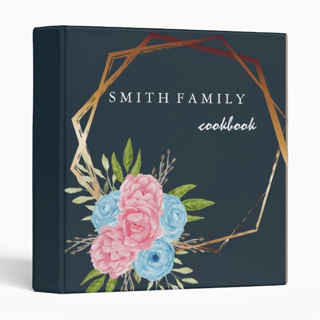 Luxury elegant  blush gold floral recipes 3 ring b 3 ring binder (Front/Spine)
