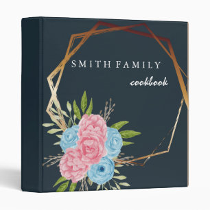 Luxury elegant blush gold floral recipes 3 ring b binder