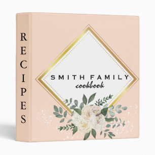 Luxury elegant  blush gold floral recipes 3 ring b binder