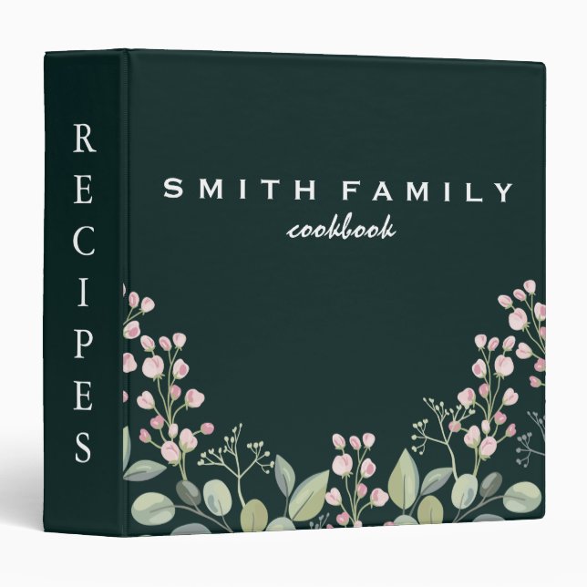 Luxury elegant  blush gold floral recipes 3 ring binder (Front/Spine)