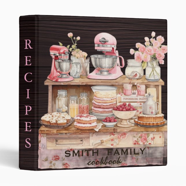 Luxury elegant  blush gold floral recipes 3 ring binder (Front/Spine)