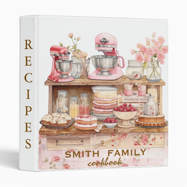 Luxury elegant  blush gold floral recipes 3 ring binder (Front/Spine)