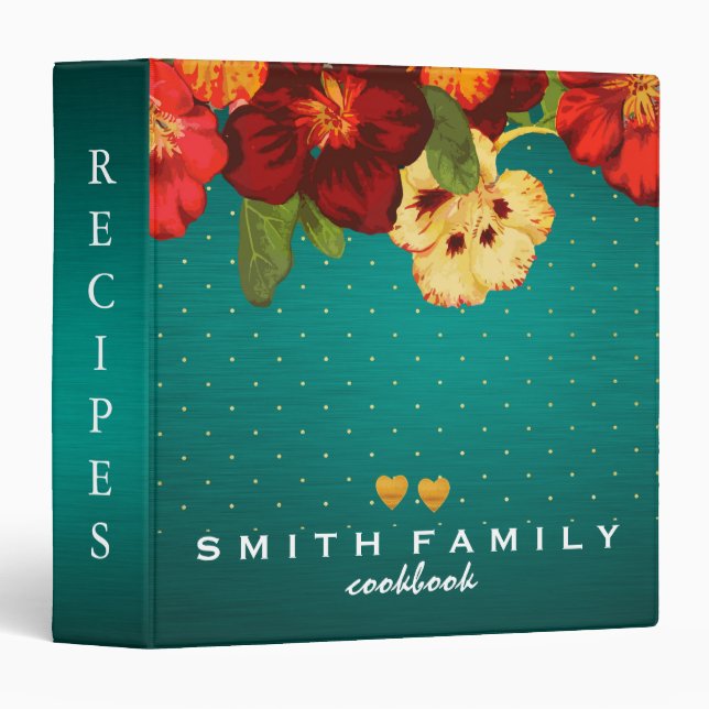 Luxury elegant  blush gold floral recipes 3 ring binder (Front/Spine)