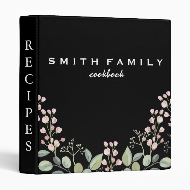 Luxury elegant  blush gold floral recipes 3 ring binder (Front/Spine)