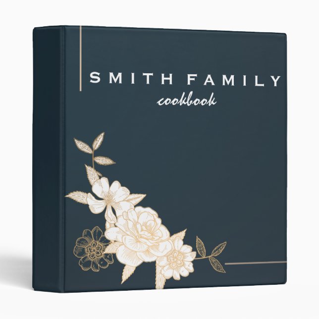 Luxury elegant  blush gold floral recipes 3 ring binder (Front/Spine)
