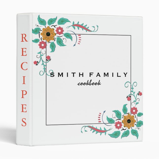 Luxury elegant  blush gold floral recipes 3 ring binder (Front/Spine)