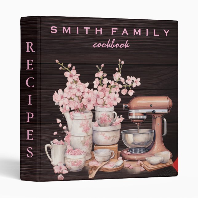 Luxury elegant  blush gold floral recipes 3 ring binder (Front/Spine)