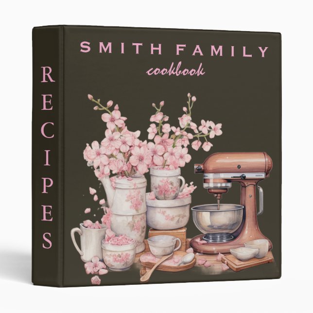 Luxury elegant  blush gold floral recipes 3 ring binder (Front/Spine)