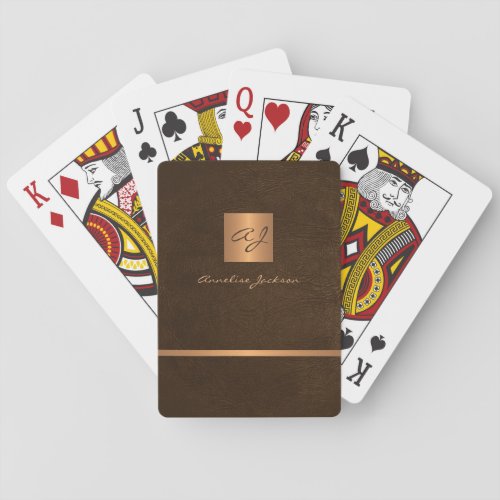 Luxury elegant brown and gold monogrammed modern poker cards