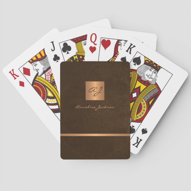 Luxury elegant brown and gold monogrammed modern poker cards (Back)