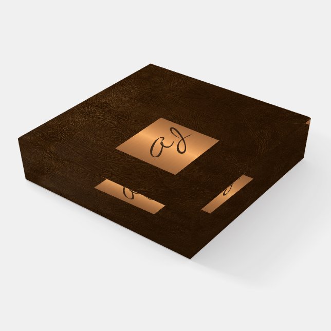 Luxury elegant brown and gold monogrammed office paperweight (Angled)