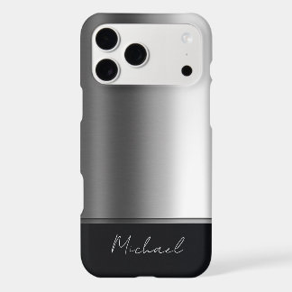 Luxury Elegant Brushed Metal Silver Gray iPhone 17 Pro Max Case