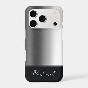 Luxury Elegant Brushed Metal Silver Gray iPhone 17 Pro Case