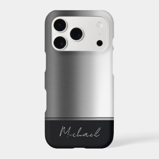 Luxury Elegant Brushed Metal Silver Gray iPhone 17 Pro Case