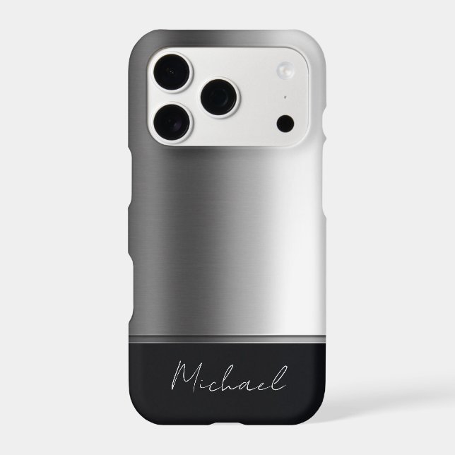 Luxury Elegant Brushed Metal Silver Gray iPhone Case (Back)