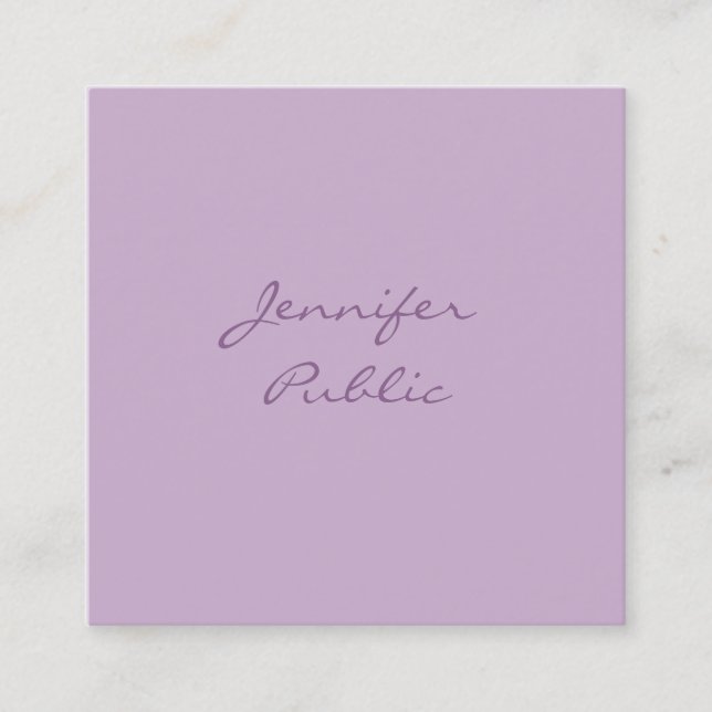 Luxury Elegant Calligraphy Script Modern Purple Square Business Card (Front)