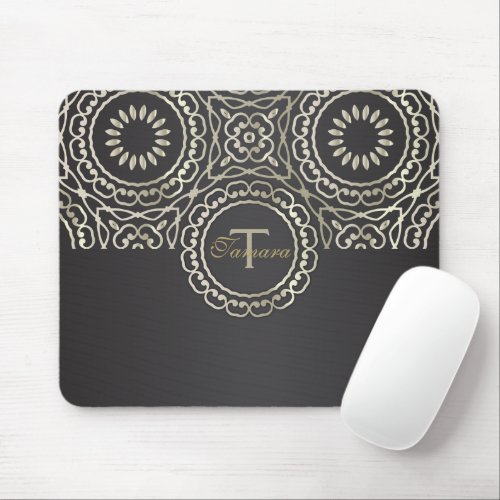 Luxury Elegant Chic Faux Gold And Black Arabesque  Mouse Pad