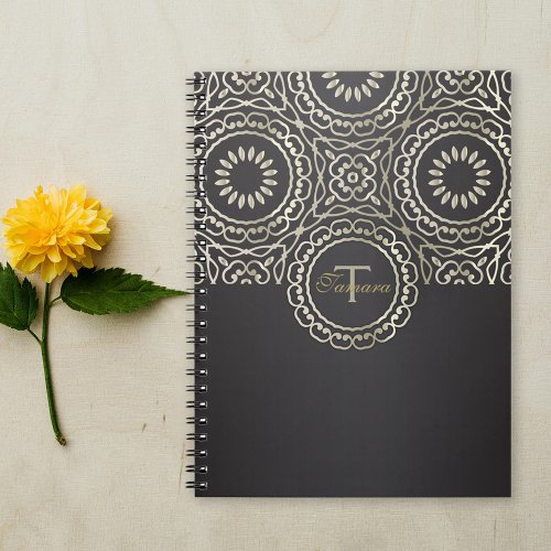 Luxury Elegant Chic Faux Gold and Black Arabesque Notebook