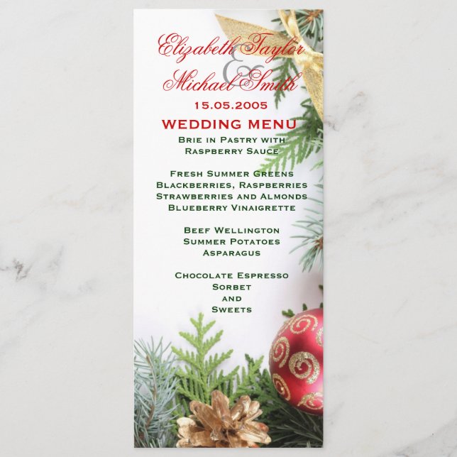 Luxury Elegant Christmas Winter Wedding Menu (Front)