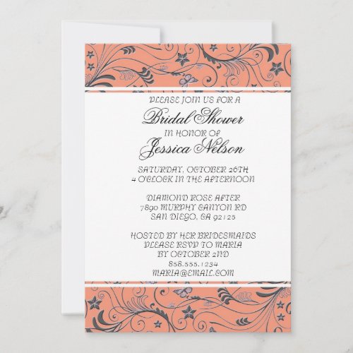 Luxury Elegant Coral Floral Swirls Shower Invite