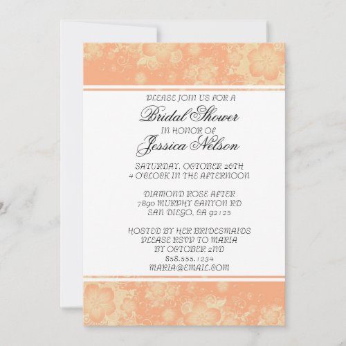 Luxury Elegant Coral Flowers Swirls Shower Invite