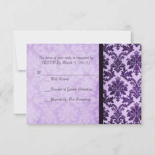 Luxury Elegant Damask  Purple Rose RSVP card