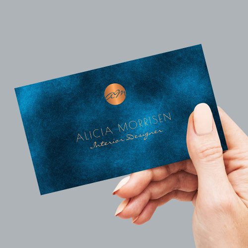 Luxury elegant dark blue watercolor monogrammed business card