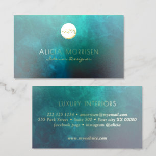 Luxury elegant dark green watercolor gold monogram foil business cards
