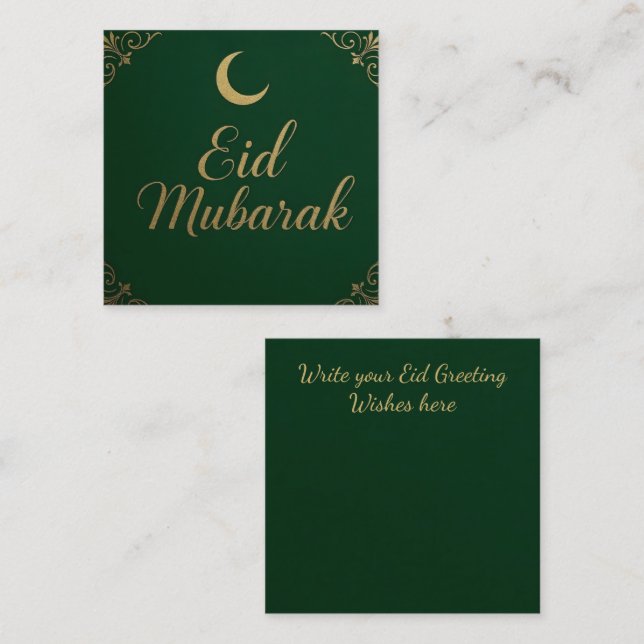 Luxury Elegant Eid Mubarak Greeting in Green Note Card (Front/Back)