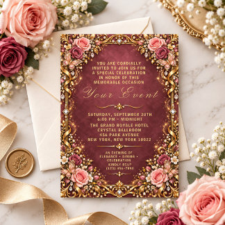 Luxury Elegant Floral Butterfly Gold Frame Invitation