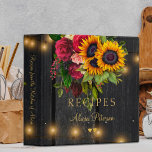Luxury elegant floral rustic barn wood recipes 3 ring binder<br><div class="desc">Rustic flowers sunflowers and roses big bouquets, two golden hearts and elegant faux gold typography script on a dark brown barn wood background with strings of twinkle lights making a beautiful personalized recipe binder keepsake. It can be a beautiful present for a bride, for your own kitchen or a gift...</div>