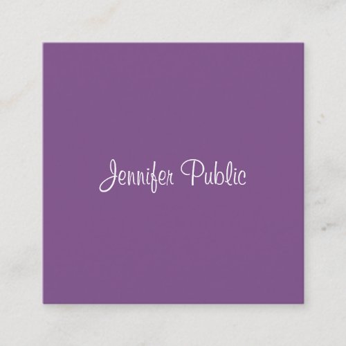Luxury Elegant Freehand Script Modern Purple Chic Square Business Card