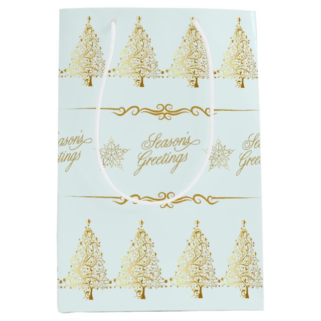Luxury Elegant Frost White Gold Christmas Tree Medium Gift Bag (Front)