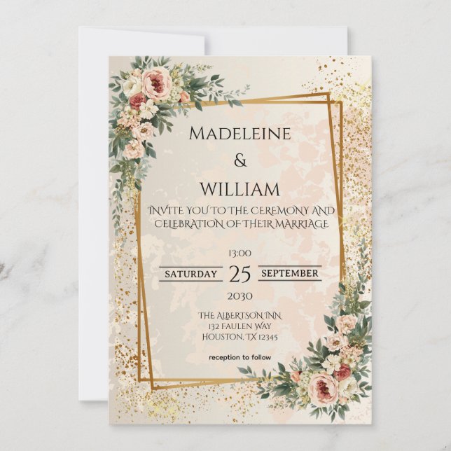 Luxury Elegant Garden Flowers Wedding  Save The Date (Front)