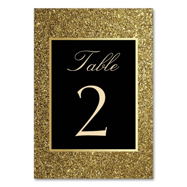 Luxury Elegant Glitter Gold and Black Wedding Tabl Table Number (Front)