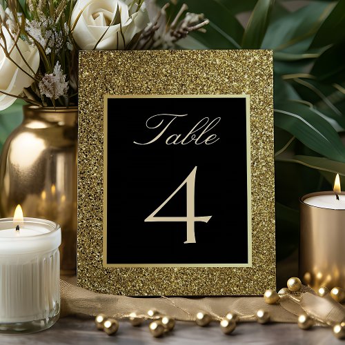 Luxury Elegant Glitter Gold and Black Wedding Table Number