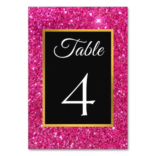 Luxury Elegant Glitter Pink and Black Wedding  Table Number