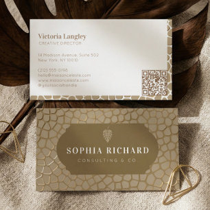 Luxury Elegant Gold Alligator Print QR Code Business Card