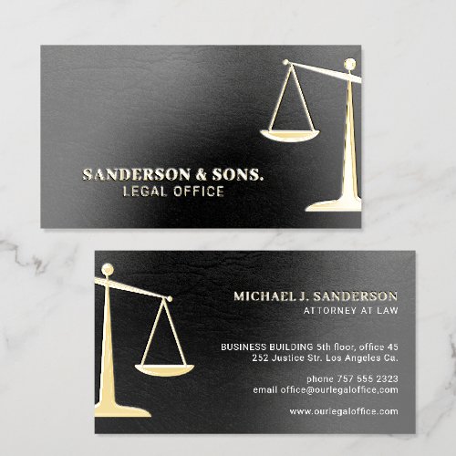 Luxury elegant gold black attorney at law foil business cards
