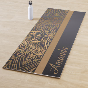 Luxury Elegant Gold Black Mandala Design Name Yoga Mat
