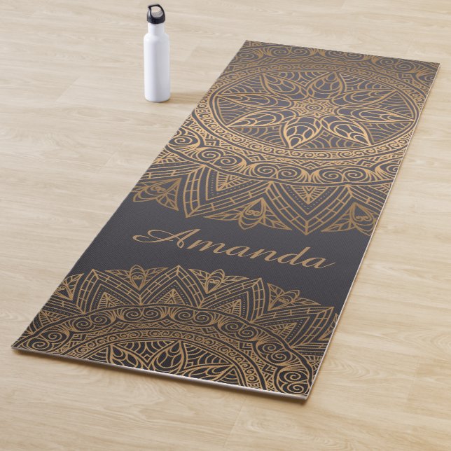 Luxury Elegant Gold Black Mandala Design Name  Yoga Mat (In Situ)