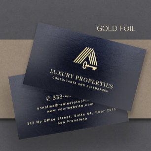 Luxury elegant gold black real estate agent foil business cards