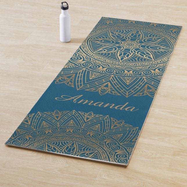 Luxury Elegant Gold Blue Mandala Design Name  Yoga Mat (In Situ)