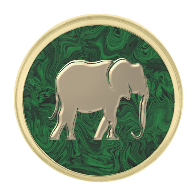 Luxury Elegant Gold Elephant Emerald Green Finish Lapel Pin (Front)