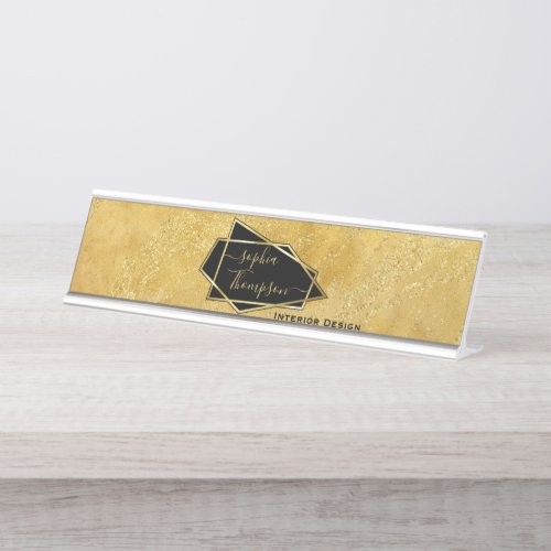 Luxury Elegant Gold Glitter Marble Script Desk Name Plate