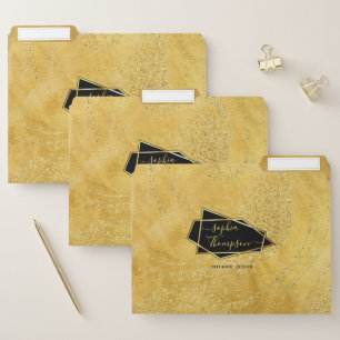 Luxury Elegant Gold Glitter Marble Script File Folder